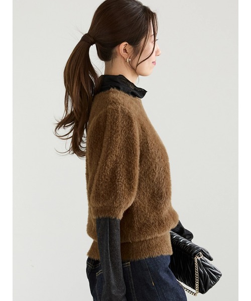 Te chichi（テチチ）の「シャギーハーフスリーブプルオーバー（ニット/セーター・レディース・ネイビー/ブラウン・F）」の5枚目の写真