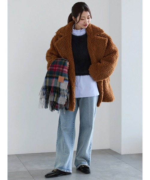 Te chichi（テチチ）の「シャギーハーフスリーブプルオーバー（ニット/セーター・レディース・ネイビー/ブラウン・F）」の9枚目の写真