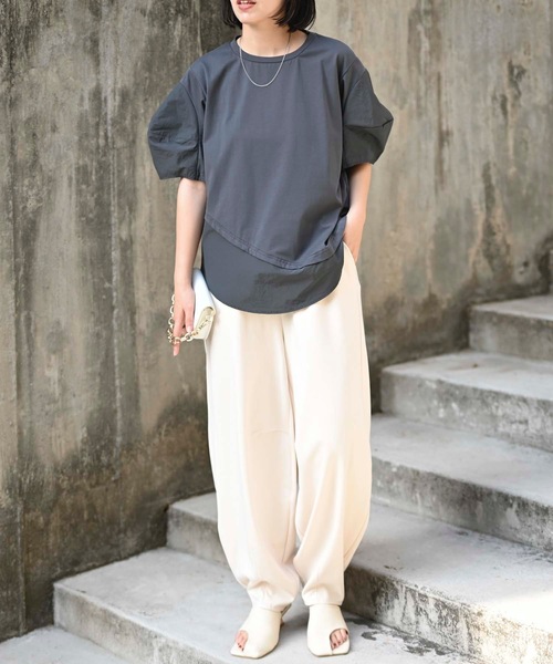 大人女性の セール】ボリューム袖半袖カットソー（Tシャツ/カットソー トップス