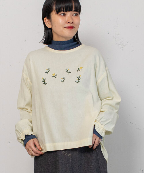 【セール】ボタニカル刺繍プルオーバーブラウス（シャツ/ブラウス）｜POU DOU DOU（プードゥドゥ）