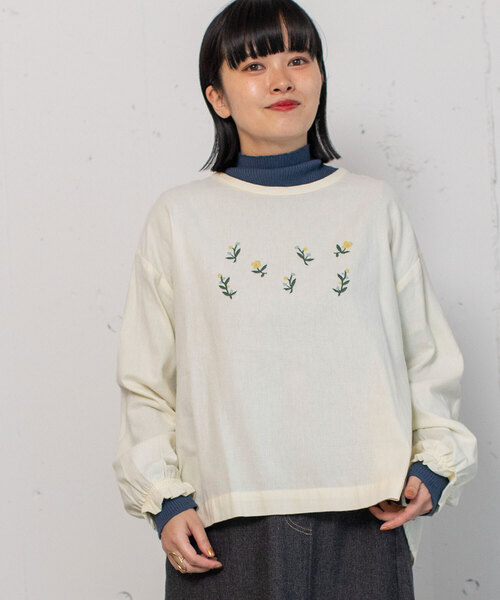 【セール】ボタニカル刺繍プルオーバーブラウス（シャツ/ブラウス）｜POU DOU DOU（プードゥドゥ）
