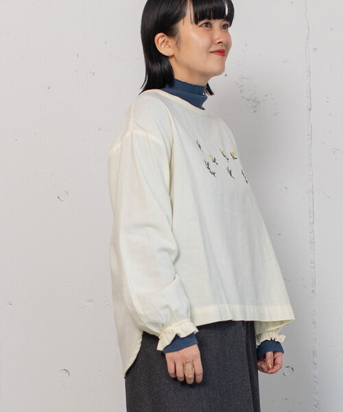 【セール】ボタニカル刺繍プルオーバーブラウス（シャツ/ブラウス）｜POU DOU DOU（プードゥドゥ）