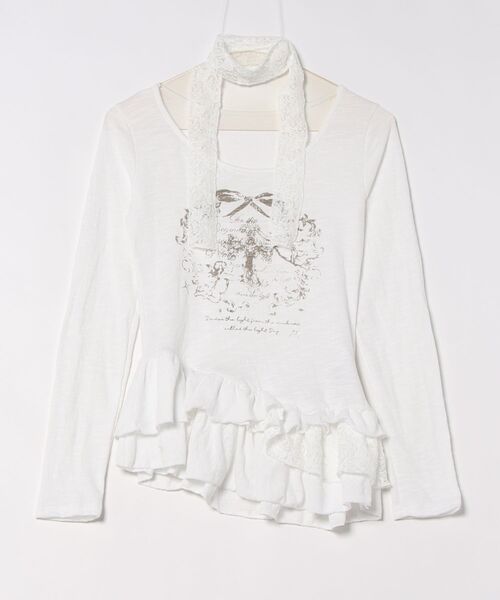 LADY LIKE(レディライク)の「ストール付きティアードフリルガーリートップス(Tシャツ/カットソー・レディース・ホワイト・M)」の7枚目の写真