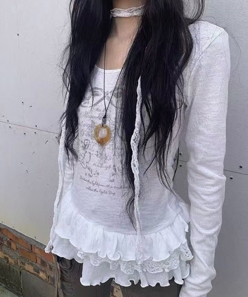 LADY LIKE(レディライク)の「ストール付きティアードフリルガーリートップス(Tシャツ/カットソー・レディース・ホワイト・M)」の5枚目の写真
