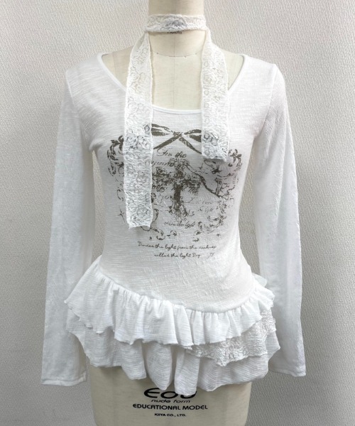 LADY LIKE(レディライク)の「ストール付きティアードフリルガーリートップス(Tシャツ/カットソー・レディース・ホワイト・M)」の8枚目の写真