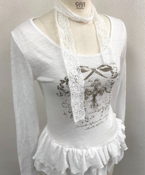 LADY LIKE(レディライク)の「ストール付きティアードフリルガーリートップス(Tシャツ/カットソー・レディース・ホワイト・M)」の9枚目の写真
