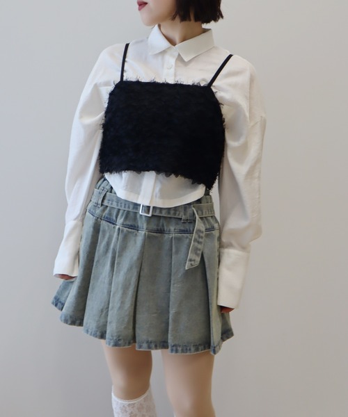 earth music&ecology（アースミュージックアンドエコロジー）の「フリンジミックスチュールビスチェ（ベスト・レディース・ライトグレー/ブラック/アイボリー・FREE）」の4枚目の写真