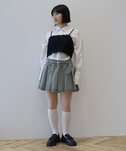 earth music&ecology（アースミュージックアンドエコロジー）の「フリンジミックスチュールビスチェ（ベスト・レディース・ライトグレー/ブラック/アイボリー・FREE）」の5枚目の写真