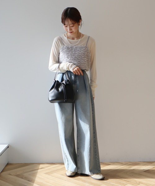 earth music&ecology（アースミュージックアンドエコロジー）の「フリンジミックスチュールビスチェ（ベスト・レディース・ライトグレー/ブラック/アイボリー・FREE）」の6枚目の写真