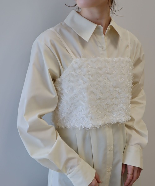 earth music&ecology（アースミュージックアンドエコロジー）の「フリンジミックスチュールビスチェ（ベスト・レディース・ライトグレー/ブラック/アイボリー・FREE）」の7枚目の写真