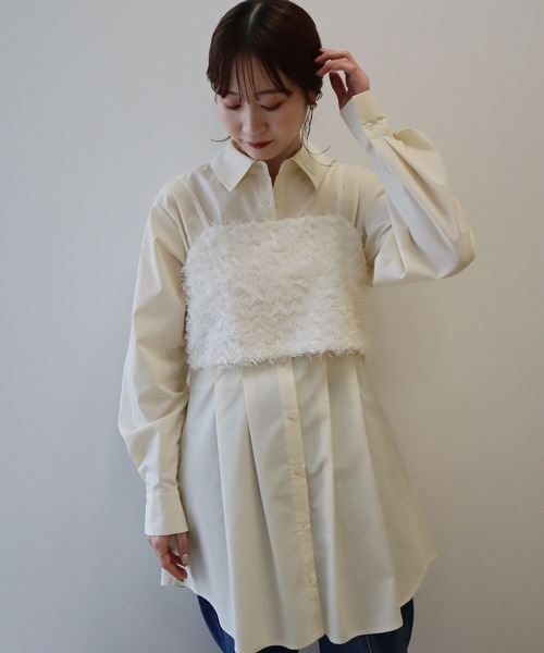 earth music&ecology（アースミュージックアンドエコロジー）の「フリンジミックスチュールビスチェ（ベスト・レディース・ライトグレー/ブラック/アイボリー・FREE）」の9枚目の写真