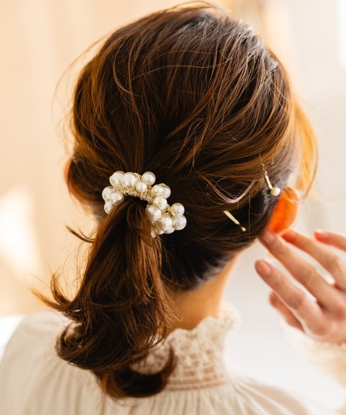 パールクリスタル装飾 ブラックヘアクリップ ヘアゴム パールクリスタル装飾 ブラックヘアクリップ ヘアゴム - ヘア
