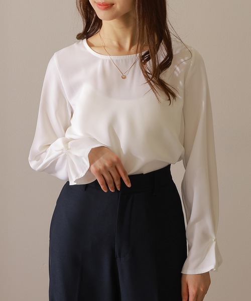 Lace Ladies（レースレディース）の「パール付き 袖タック ラウンドネック フレア プルオーバー（シャツ/ブラウス・レディース・オフホワイト/グレー/ブラック/ホワイト・FREE/S）」の12枚目の写真
