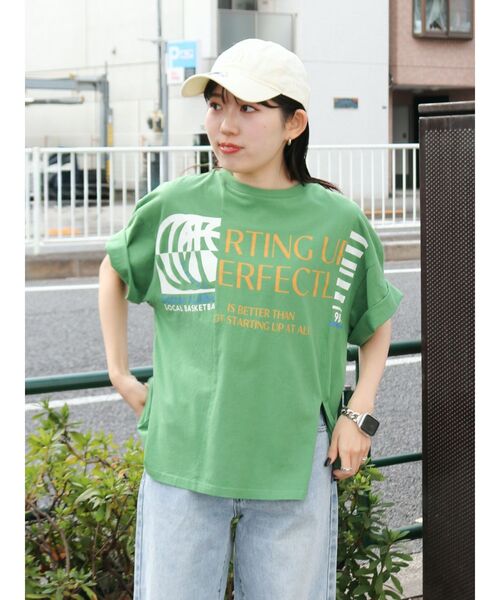 Ungrid(アングリッド)の「リメイクデザインロゴTee(Tシャツ/カットソー・レディース・グリーン/ライトグレー/オフホワイト・FREE)」の3枚目の写真