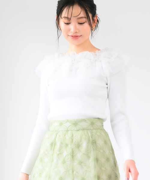 MISCH MASCH(ミッシュマッシュ)の「2wayチュールフリルニット(ニット/セーター・レディース・ホワイト/グレー/ライトグリーン・フリ-)」の13枚目の写真