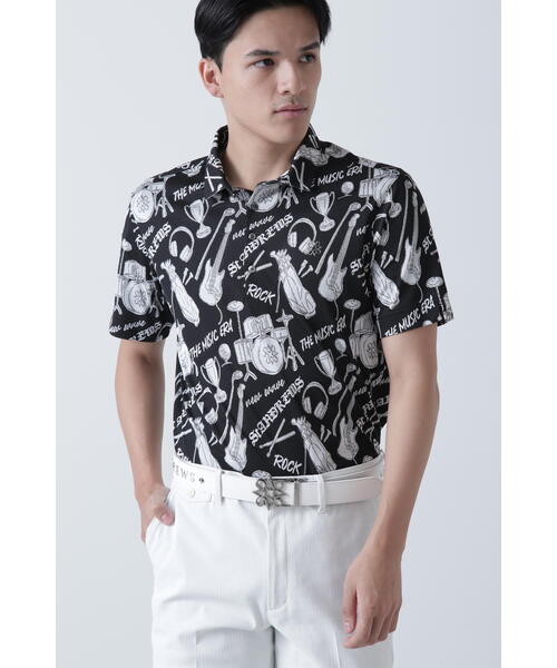 ST ANDREWS ミュージック柄ジャガードポロシャツ (MENS)サイズM セール】【St ANDREWS】ミュージック柄ジャガード半袖ポロシャツ
