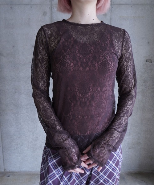 G.V.G.V.(ジーヴィージーヴィー)の「STRETCH LACE L/S TOP(Tシャツ/カットソー・レディース・ホワイト/ブラウン/ブラック・ONE SIZE)」の3枚目の写真