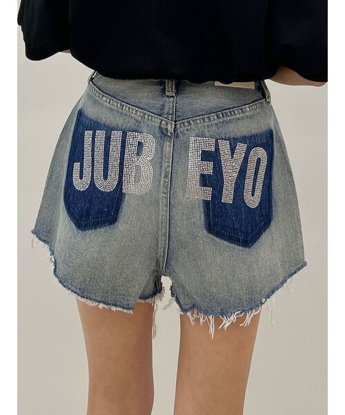 GYDA（ジェイダ）の「ハイウエストJUBEYO bijouデニムショートパンツ（デニムパンツ・レディース・ブルー/ライトブルー・MEDIUM/SMALL）」の2枚目の写真
