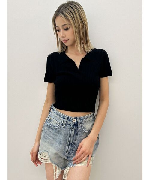 GYDA（ジェイダ）の「ハイウエストJUBEYO bijouデニムショートパンツ（デニムパンツ・レディース・ブルー/ライトブルー・MEDIUM/SMALL）」の3枚目の写真