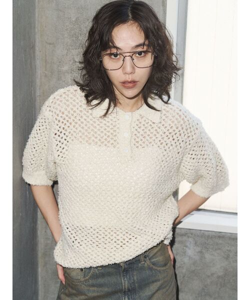 VEQUM（VEQUM）の「【VEQUM】OPEN WORK POLO KNIT（シャツ/ブラウス・レディース・グレー/ブラック/アイボリー・FREE）」の9枚目の写真