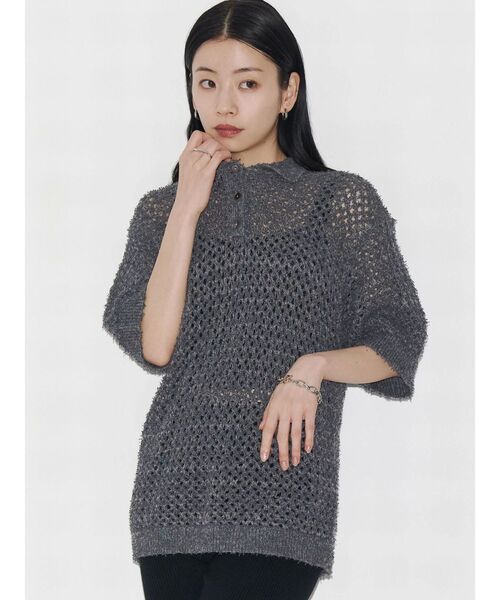 VEQUM（VEQUM）の「【VEQUM】OPEN WORK POLO KNIT（シャツ/ブラウス・レディース・グレー/ブラック/アイボリー・FREE）」の18枚目の写真
