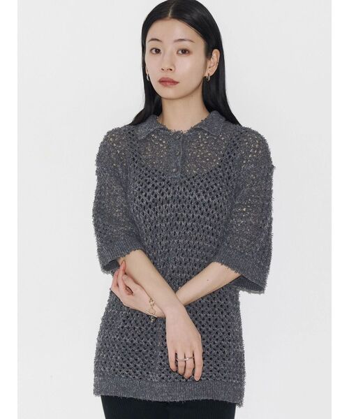 VEQUM（VEQUM）の「【VEQUM】OPEN WORK POLO KNIT（シャツ/ブラウス・レディース・グレー/ブラック/アイボリー・FREE）」の19枚目の写真