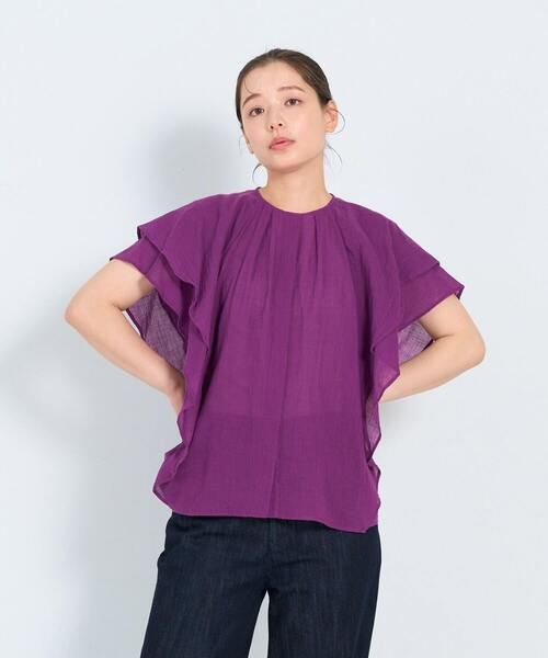 ADIEU TRISTESSE（アデュートリステス）の「フリルスリーブブラウス（シャツ/ブラウス・レディース・オフホワイト/パープル/チェック・38）」の3枚目の写真