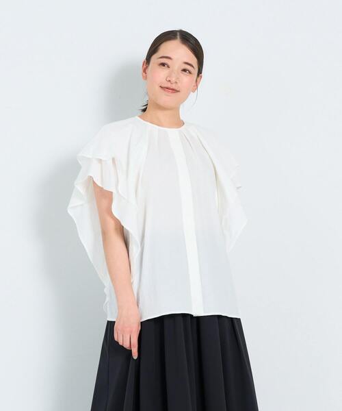 ADIEU TRISTESSE（アデュートリステス）の「フリルスリーブブラウス（シャツ/ブラウス・レディース・オフホワイト/パープル/チェック・38）」の2枚目の写真