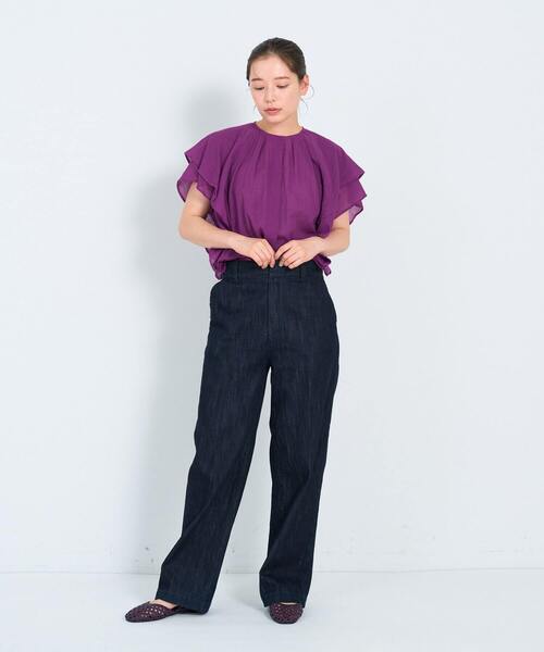 ADIEU TRISTESSE（アデュートリステス）の「フリルスリーブブラウス（シャツ/ブラウス・レディース・オフホワイト/パープル/チェック・38）」の12枚目の写真