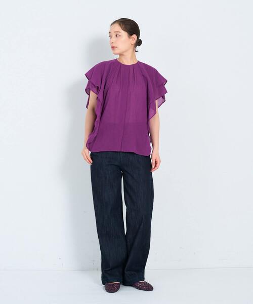 ADIEU TRISTESSE（アデュートリステス）の「フリルスリーブブラウス（シャツ/ブラウス・レディース・オフホワイト/パープル/チェック・38）」の13枚目の写真