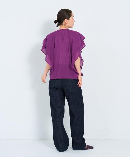 ADIEU TRISTESSE（アデュートリステス）の「フリルスリーブブラウス（シャツ/ブラウス・レディース・オフホワイト/パープル/チェック・38）」の15枚目の写真