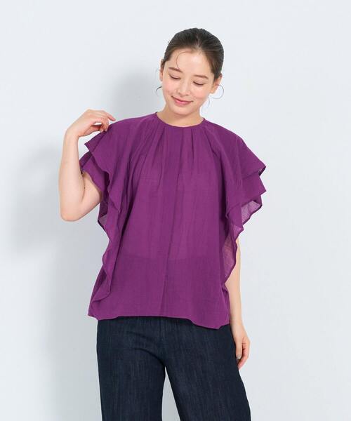 ADIEU TRISTESSE（アデュートリステス）の「フリルスリーブブラウス（シャツ/ブラウス・レディース・オフホワイト/パープル/チェック・38）」の16枚目の写真