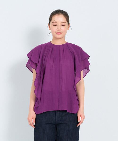 ADIEU TRISTESSE（アデュートリステス）の「フリルスリーブブラウス（シャツ/ブラウス・レディース・オフホワイト/パープル/チェック・38）」の17枚目の写真