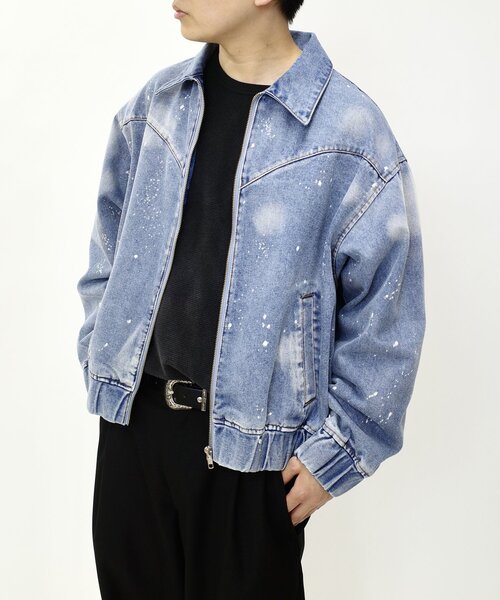 WHO'S WHO gallery（フーズフーギャラリー）の「スプレーブリーチステンカラーデニムブルゾン【セットアップ対応】（デニムジャケット・メンズ・ブラック/グレー/サックスブルー・FREE）」の3枚目の写真