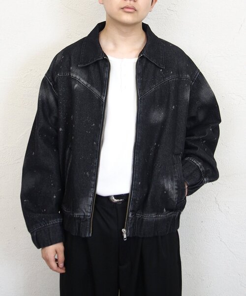 WHO'S WHO gallery（フーズフーギャラリー）の「スプレーブリーチステンカラーデニムブルゾン【セットアップ対応】（デニムジャケット・メンズ・ブラック/グレー/サックスブルー・FREE）」の4枚目の写真