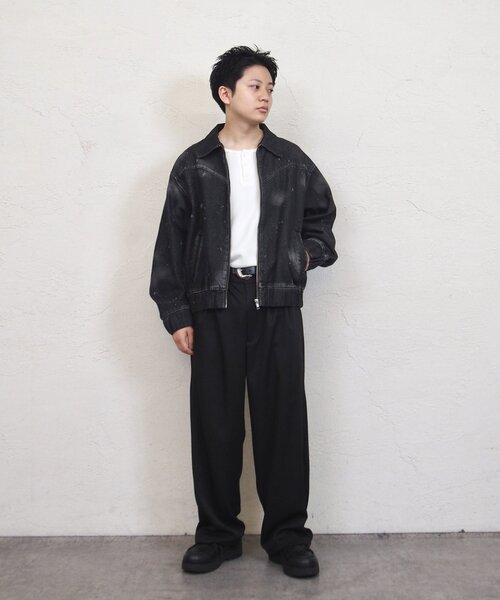 WHO'S WHO gallery（フーズフーギャラリー）の「スプレーブリーチステンカラーデニムブルゾン【セットアップ対応】（デニムジャケット・メンズ・ブラック/グレー/サックスブルー・FREE）」の5枚目の写真