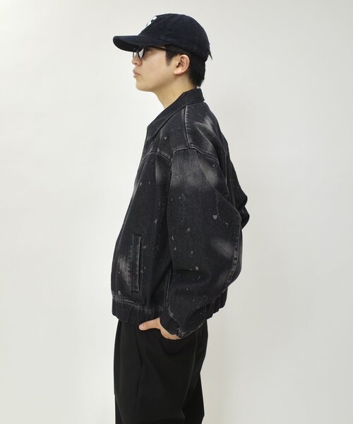 WHO'S WHO gallery（フーズフーギャラリー）の「スプレーブリーチステンカラーデニムブルゾン【セットアップ対応】（デニムジャケット・メンズ・ブラック/グレー/サックスブルー・FREE）」の7枚目の写真