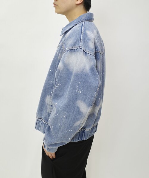 WHO'S WHO gallery（フーズフーギャラリー）の「スプレーブリーチステンカラーデニムブルゾン【セットアップ対応】（デニムジャケット・メンズ・ブラック/グレー/サックスブルー・FREE）」の14枚目の写真