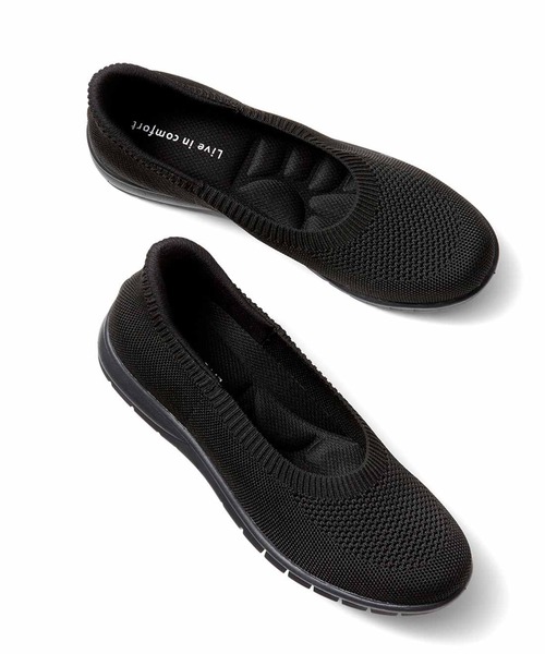 Live in comfort（リブインコンフォート）の「リブ　イン　コンフォート　１秒でするんと履けて歩きやすい　ニットスニーカーパンプス（パンプス・レディース・ブラック/ベージュ・5/4/3/2/6/1）」の2枚目の写真