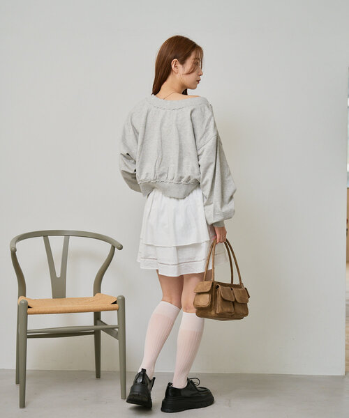 Kastane(カスタネ)の「【S.Lサイズ/前後2WAY】ダブルZIPオフショルスウェットカーディガン(スウェット・レディース・グレー/サックスブルー/アイボリー・LARGE/SMALL)」の16枚目の写真