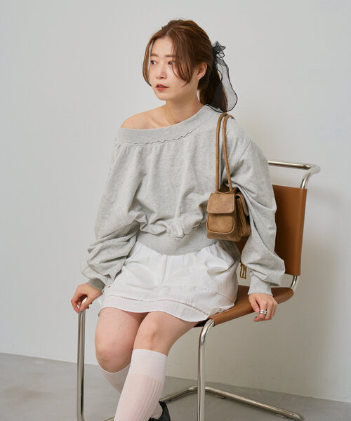 Kastane(カスタネ)の「【S.Lサイズ/前後2WAY】ダブルZIPオフショルスウェットカーディガン(スウェット・レディース・グレー/サックスブルー/アイボリー・LARGE/SMALL)」の18枚目の写真