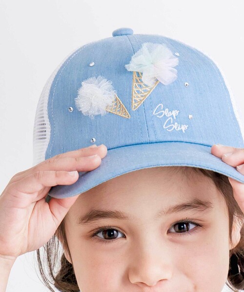 SLAP SLIP(スラップスリップ)の「チュールアイスクリームキラキラホットフィックスメッシュキャップ(52~54cm)(キャップ・キッズ・ブルー/ピンク・S/M)」の4枚目の写真