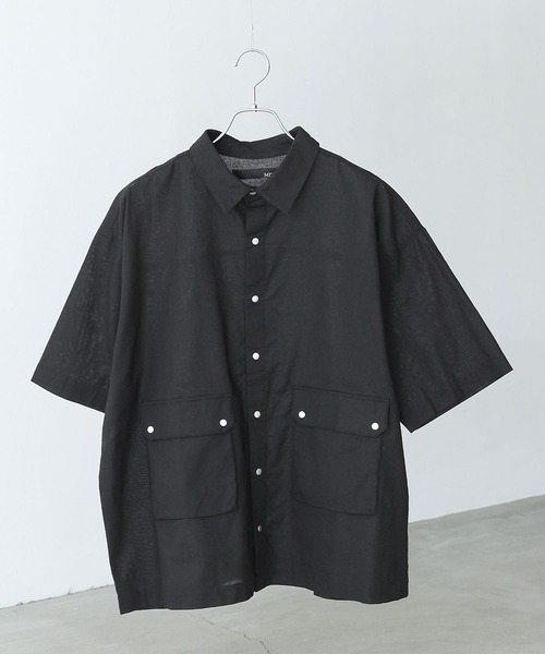 MHL. 半袖シャツジャケット　ボックスシルエット【L】ワークシャツ　コットン MHL ボックスシルエット オープンカラーシャツ S～M相当 日本製