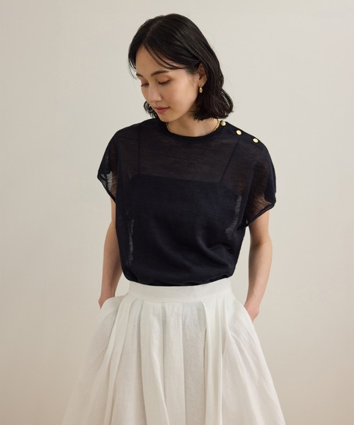 ROPE'(ロペ)の「ラミー フレンチスリーブプルオーバー/サマーニット(ニット/セーター・レディース・ブルー/ベージュ/ネイビー・FREE)」の11枚目の写真