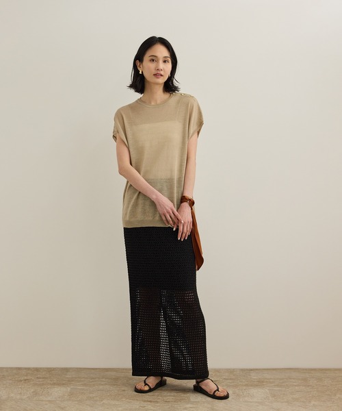 ROPE'(ロペ)の「ラミー フレンチスリーブプルオーバー/サマーニット(ニット/セーター・レディース・ブルー/ベージュ/ネイビー・FREE)」の4枚目の写真