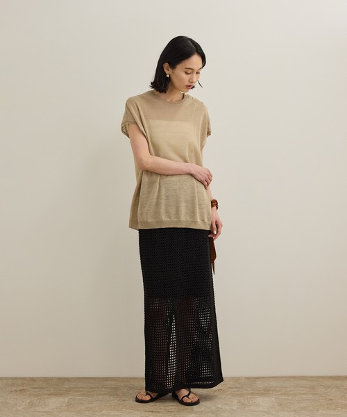 ROPE'(ロペ)の「ラミー フレンチスリーブプルオーバー/サマーニット(ニット/セーター・レディース・ブルー/ベージュ/ネイビー・FREE)」の6枚目の写真