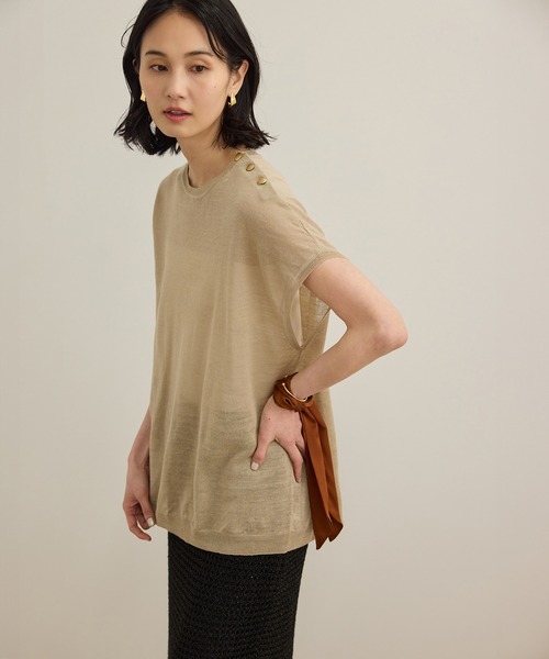 ROPE'(ロペ)の「ラミー フレンチスリーブプルオーバー/サマーニット(ニット/セーター・レディース・ブルー/ベージュ/ネイビー・FREE)」の7枚目の写真