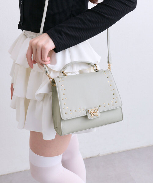 OLIVE des OLIVE エメリスタッズ付きケリーバッグ　ピンクベージュ OLIVE des ショルダーバッグ バッグ エメリスタッズ付きケリー