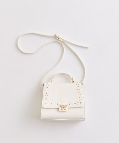 OLIVE des OLIVE エメリスタッズ付きケリーバッグ　ピンクベージュ OLIVE des ショルダーバッグ バッグ エメリスタッズ付きケリー