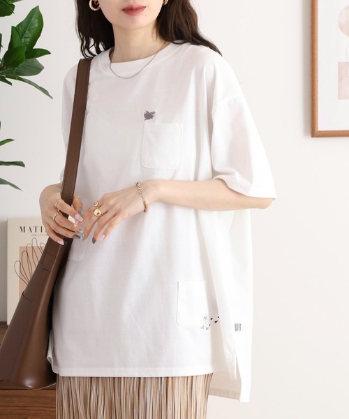 Quelle Chance(ケルシャンス)の「多ポケット刺しゅう5分袖Tシャツ(Tシャツ/カットソー・レディース・チャコール/ライトブルー/チャコールグレー/ライトグリーン系/ホワイト系その他2/オートミール/ネイビー/オフホワイト/ホワイト系その他・M)」の4枚目の写真